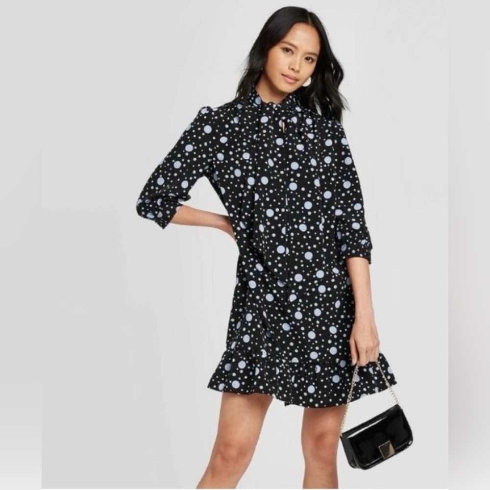 Who What Wear - Polka Dot High Neck Shift Mini Dress -Bow at neck-Size XXL-NWOT